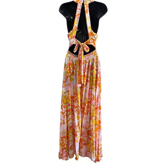 Abel The Label Floral Halter Maxi Dress L Open Back Anthropologie - Picture 2 of 8